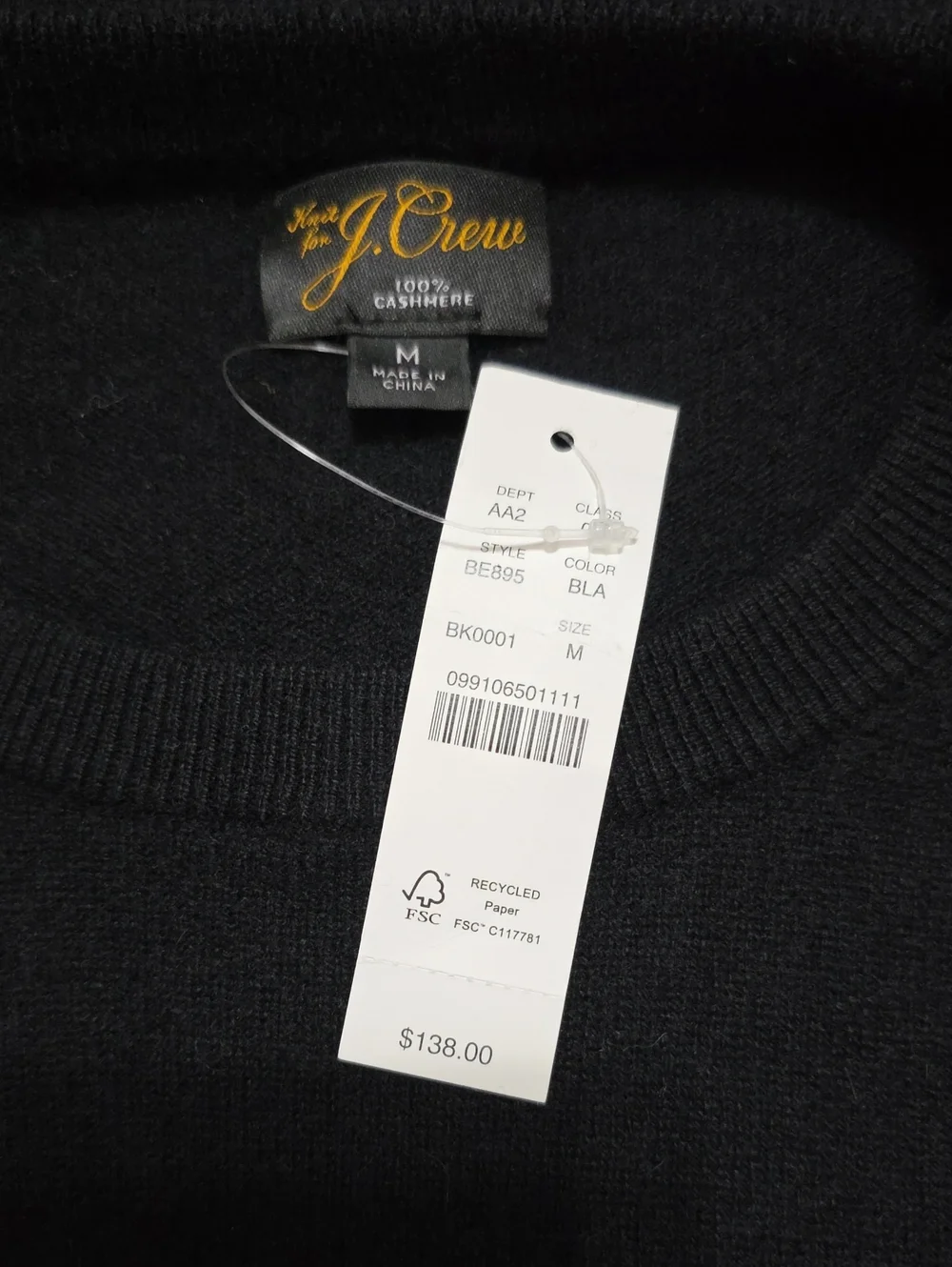 J. Crew Cashmere Crewneck Sweater in Black Size Medium NWT